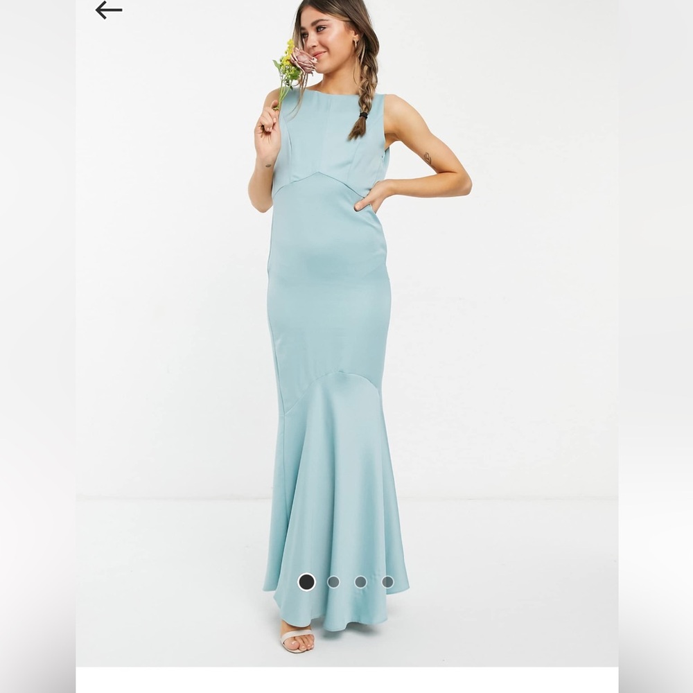 Oasis Light Blue/Gray Satin Bridesmaid Dress with Cowl Back with Lace Size 8